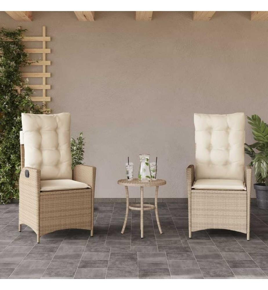 Gartensessel mit Kissen 2 Stk. Verstellbar Beige Poly Rattan