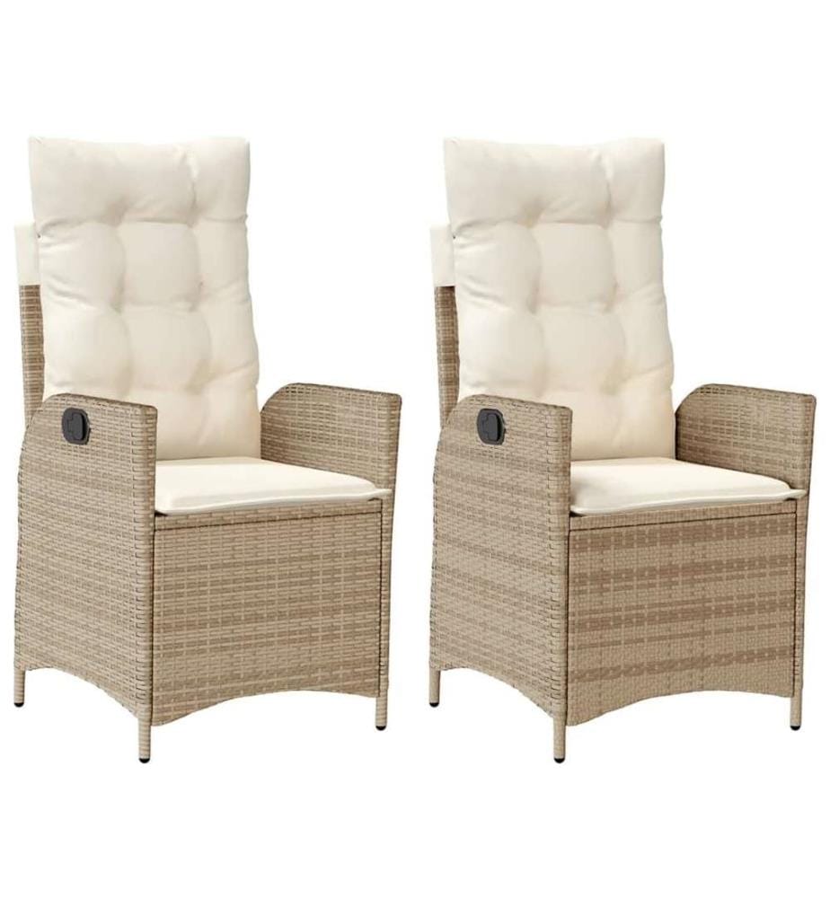 Gartensessel mit Kissen 2 Stk. Verstellbar Beige Poly Rattan