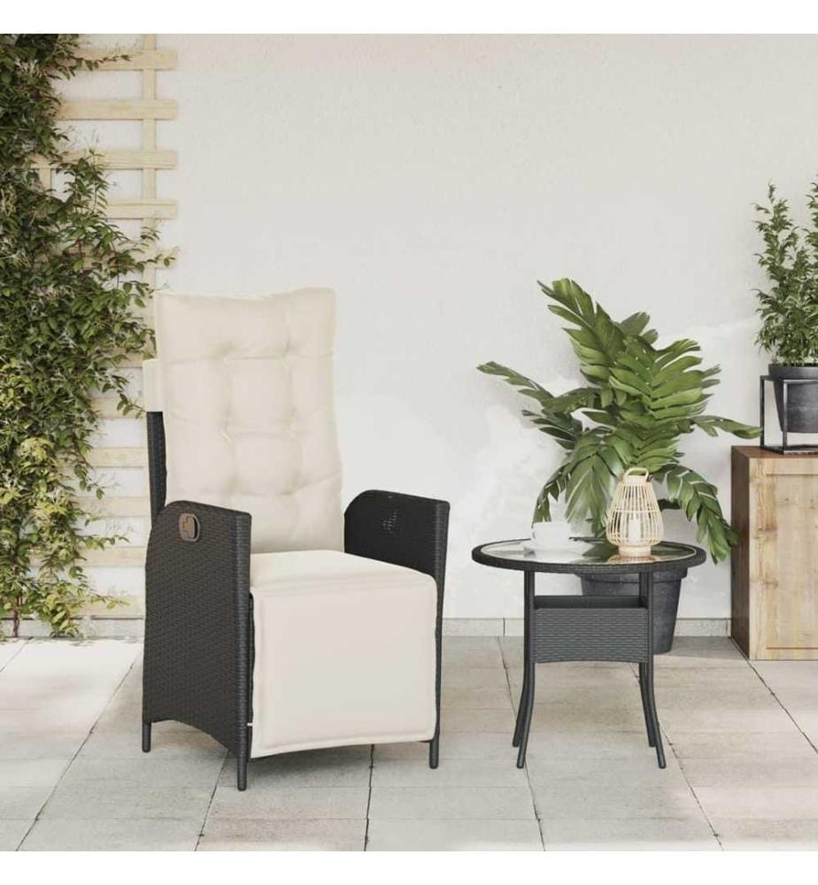 Gartensessel mit Fussteil Verstellbar Schwarz Poly Rattan