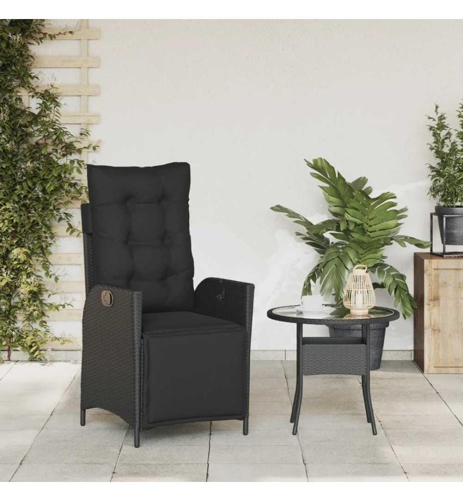 Gartensessel mit Fussteil Verstellbar Schwarz Poly Rattan