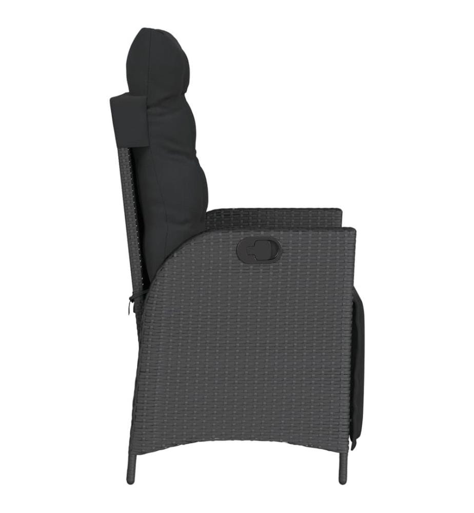 Gartensessel mit Fussteil Verstellbar Schwarz Poly Rattan
