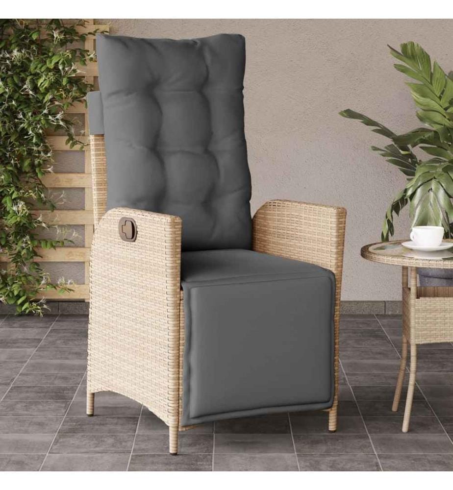 Chaise inclinable de jardin et repose-pied mélange beige rotin