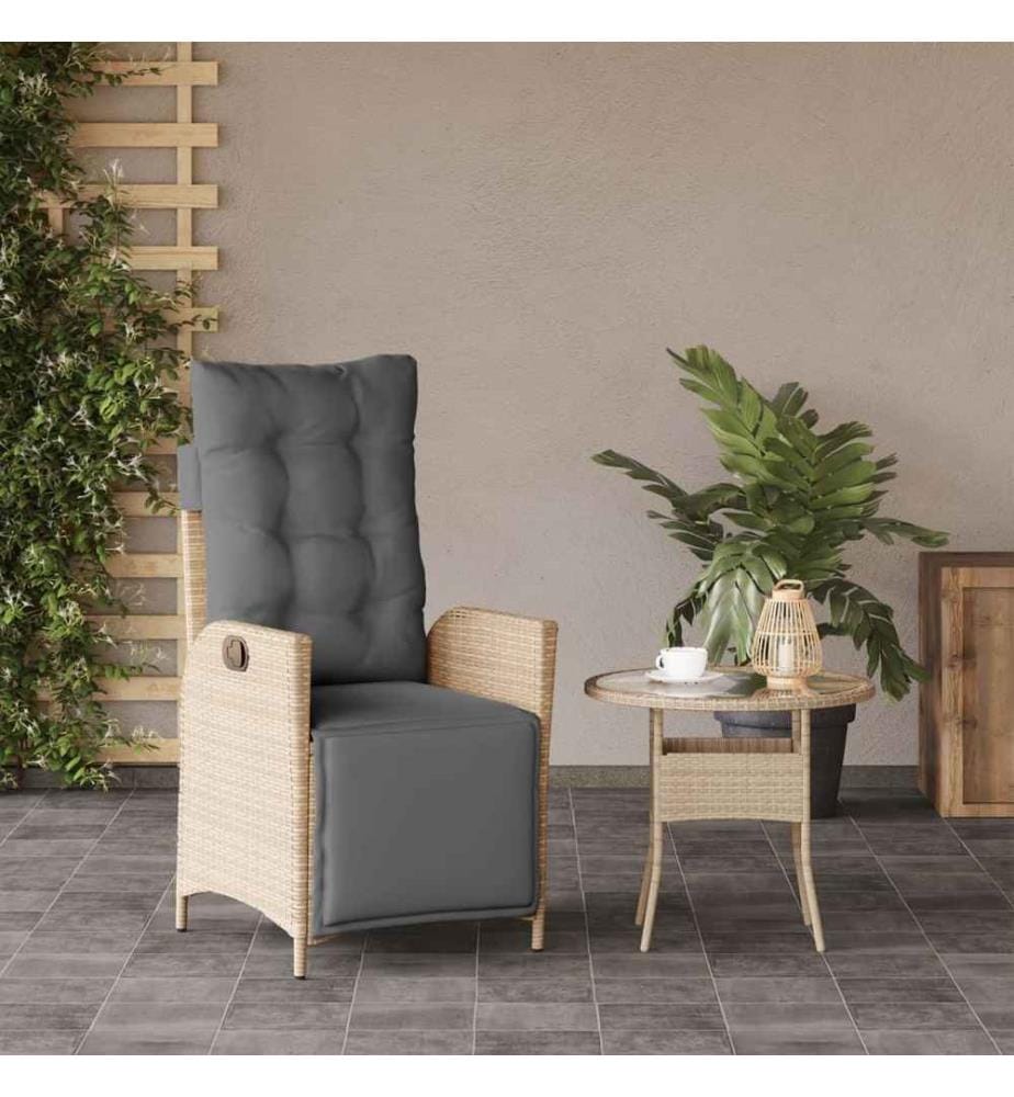 Chaise inclinable de jardin et repose-pied mélange beige rotin
