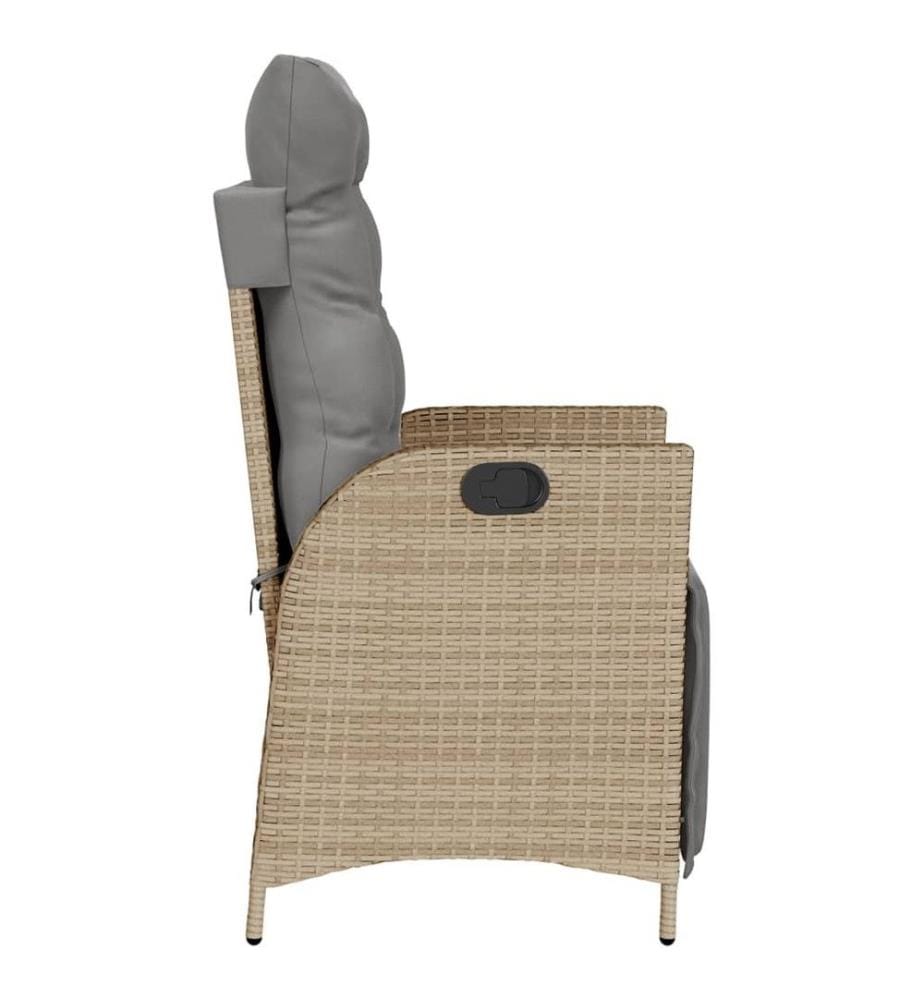 Chaise inclinable de jardin et repose-pied mélange beige rotin