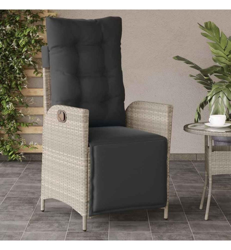 Gartensessel mit Fussteil Verstellbar Hellgrau Poly Rattan