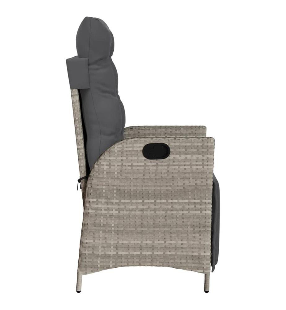 Gartensessel mit Fussteil Verstellbar Hellgrau Poly Rattan