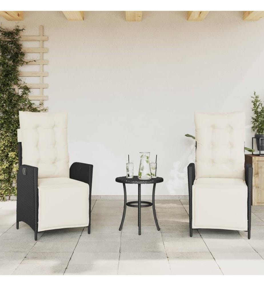 Gartensessel mit Fussteil 2 Stk. Verstellbar Schwarz Poly Rattan