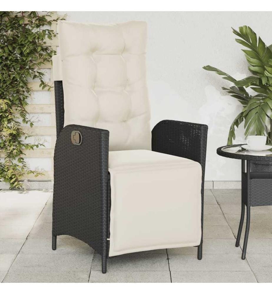 Gartensessel mit Fussteil 2 Stk. Verstellbar Schwarz Poly Rattan