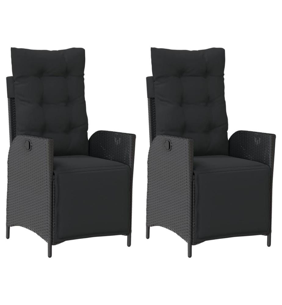 Chaises inclinables de jardin lot de 2 repose-pied noir rotin