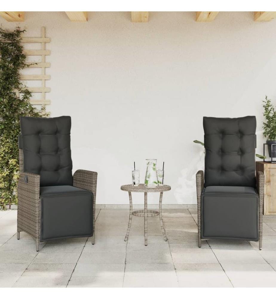 Gartensessel mit Fussteil 2 Stk. Verstellbar Grau Poly Rattan