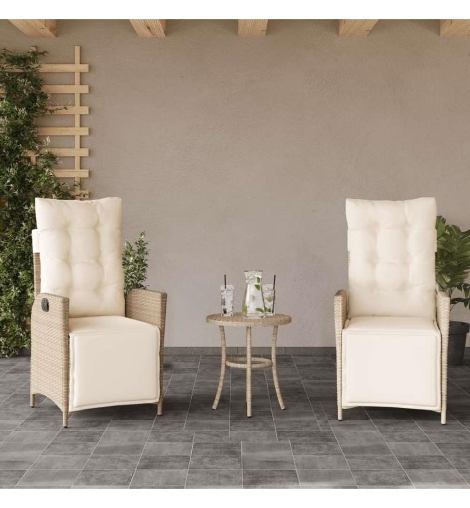 Gartensessel mit Fussteil 2 Stk. Verstellbar Beige Poly Rattan