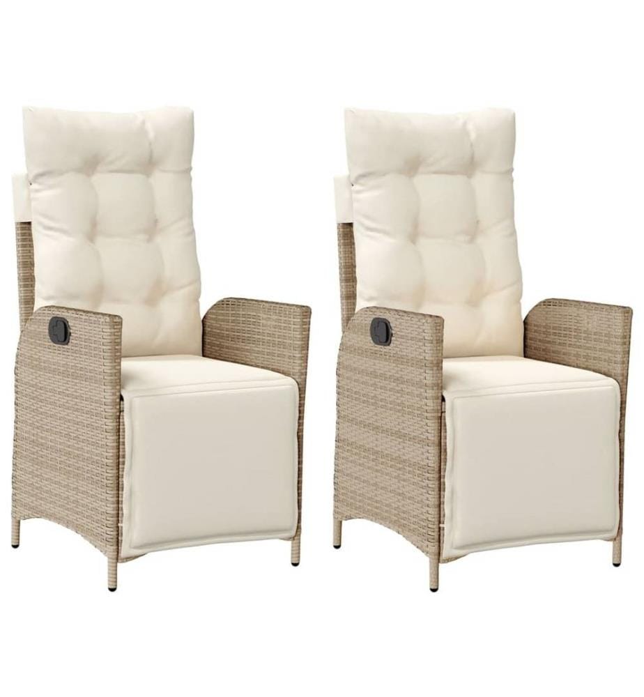 Gartensessel mit Fussteil 2 Stk. Verstellbar Beige Poly Rattan