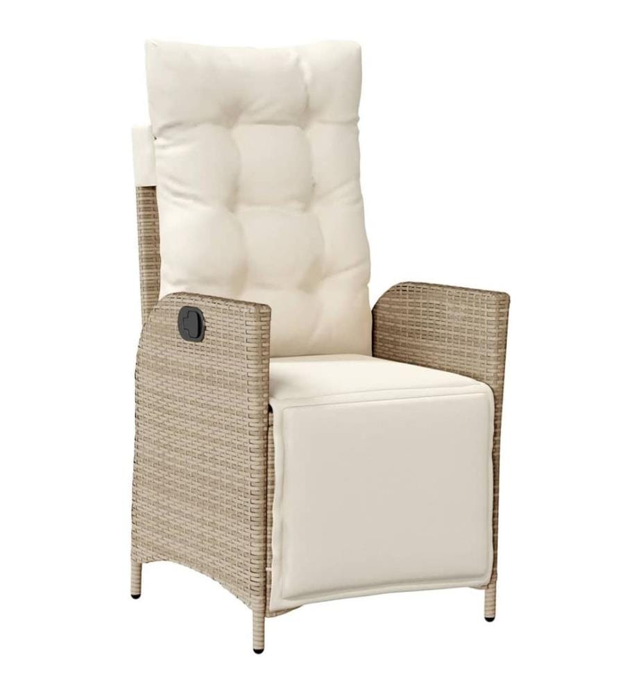 Gartensessel mit Fussteil 2 Stk. Verstellbar Beige Poly Rattan