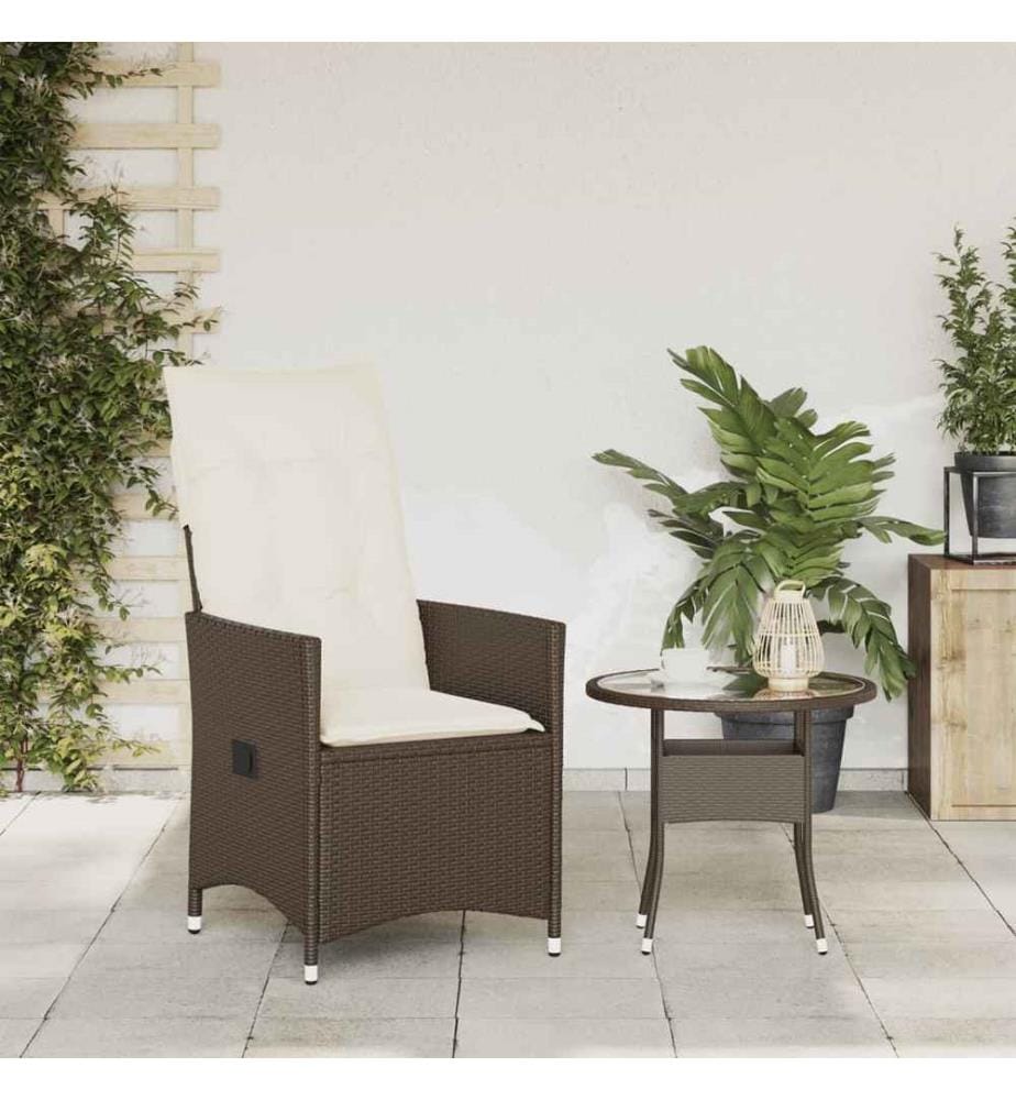 Gartensessel Verstellbar mit Kissen Braun Poly Rattan