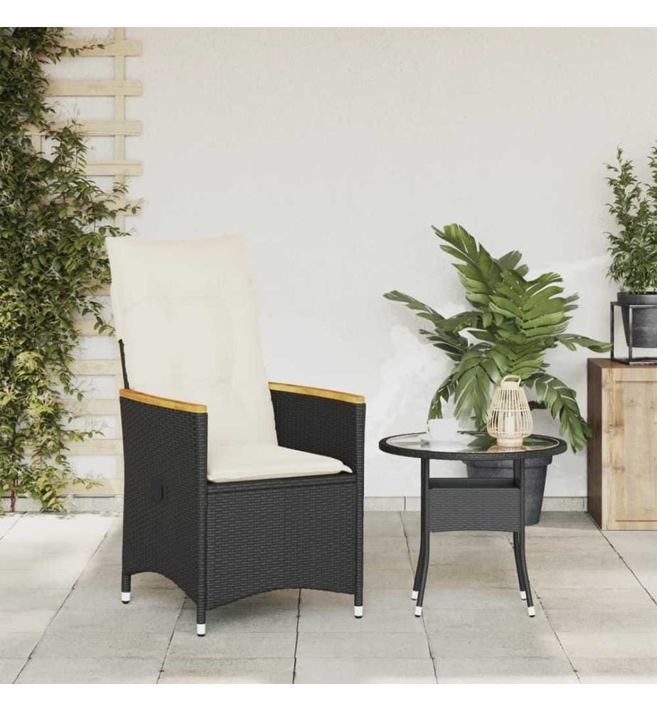 Gartensessel Verstellbar mit Kissen Schwarz Poly Rattan