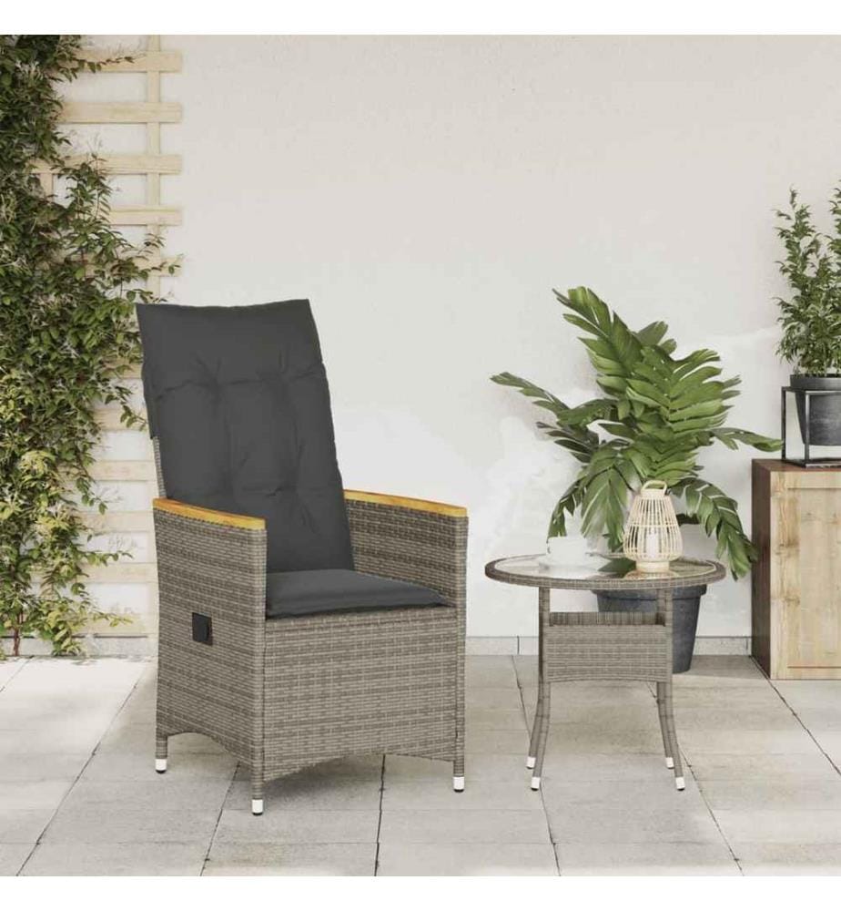 Gartensessel Verstellbar mit Kissen Grau Poly Rattan