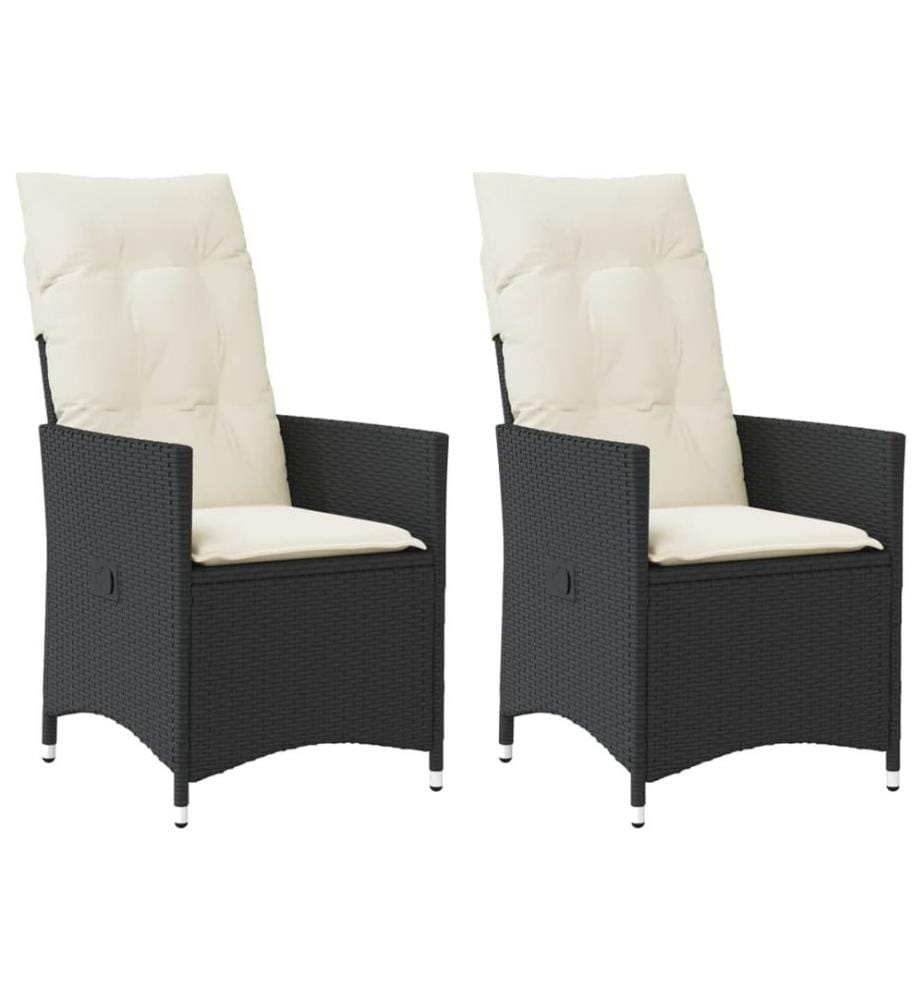 Gartensessel mit Kissen 2 Stk. Verstellbar Schwarz Poly Rattan