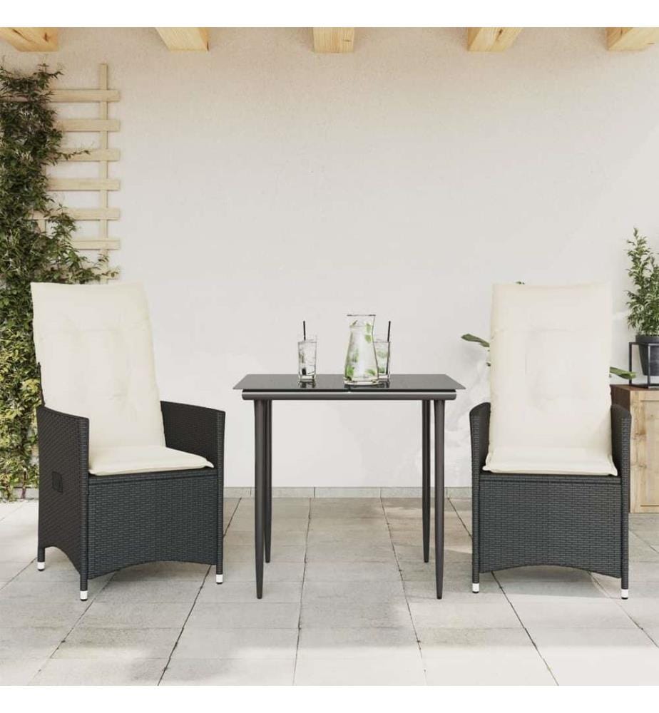 Gartensessel mit Kissen 2 Stk. Verstellbar Schwarz Poly Rattan