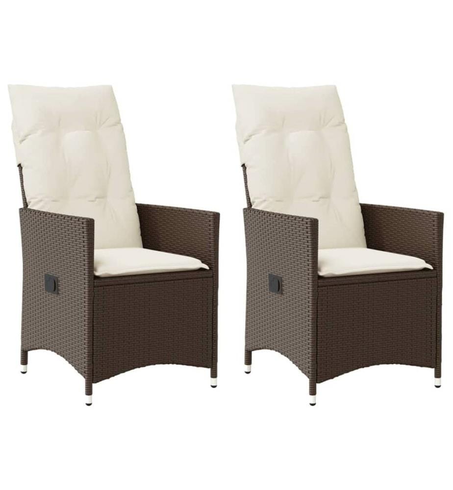 Gartensessel mit Kissen 2 Stk. Verstellbar Braun Poly Rattan