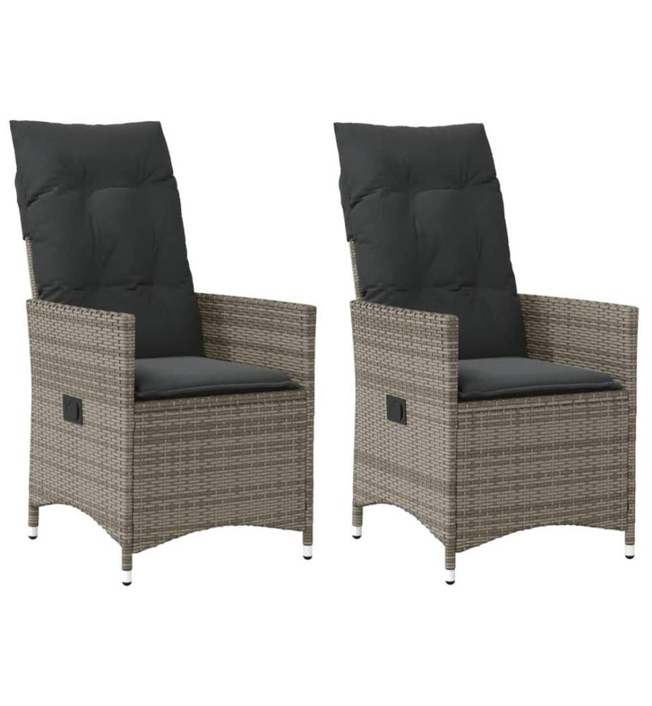 Gartensessel mit Kissen 2 Stk. Verstellbar Grau Poly Rattan