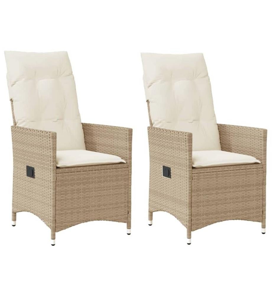 Gartensessel mit Kissen 2 Stk. Verstellbar Beige Poly Rattan