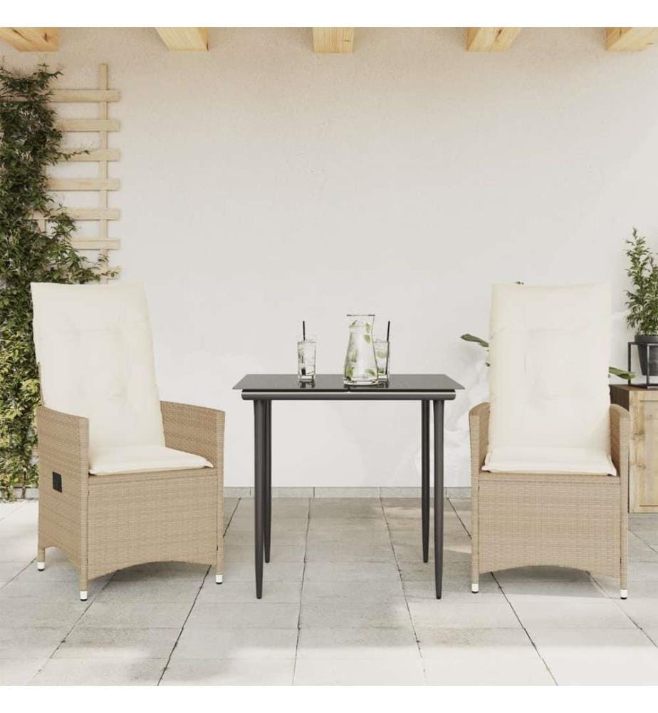 Gartensessel mit Kissen 2 Stk. Verstellbar Beige Poly Rattan