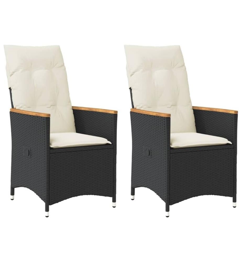 Chaises inclinables de jardin lot de 2 et coussins noir rotin