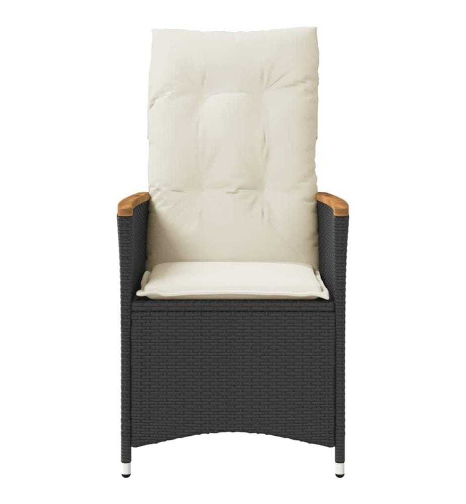 Chaises inclinables de jardin lot de 2 et coussins noir rotin