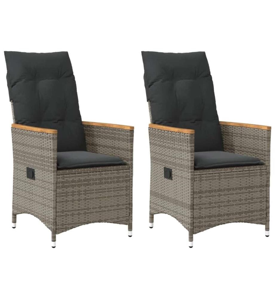 Chaises inclinables de jardin lot de 2 et coussins gris rotin