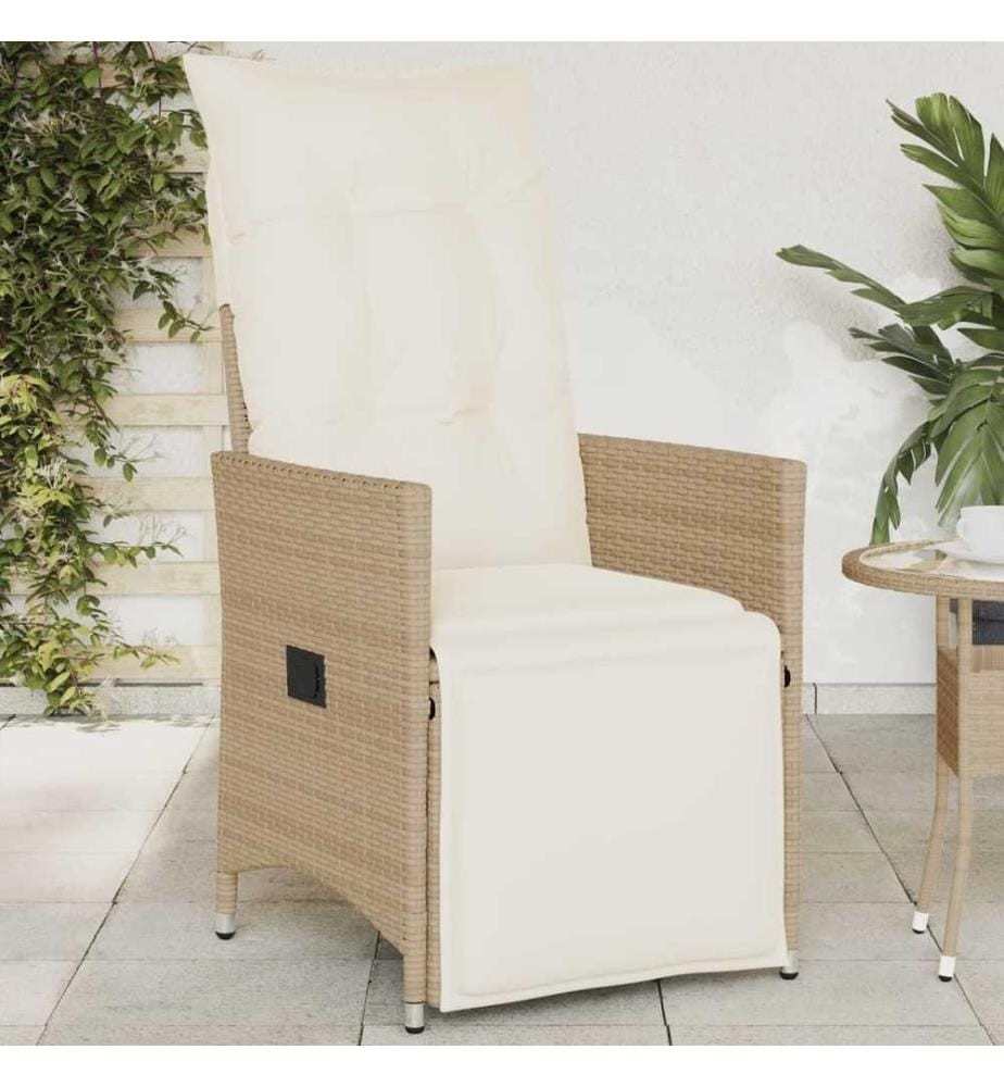 Gartensessel mit Kissen Verstellbar Beige Poly Rattan