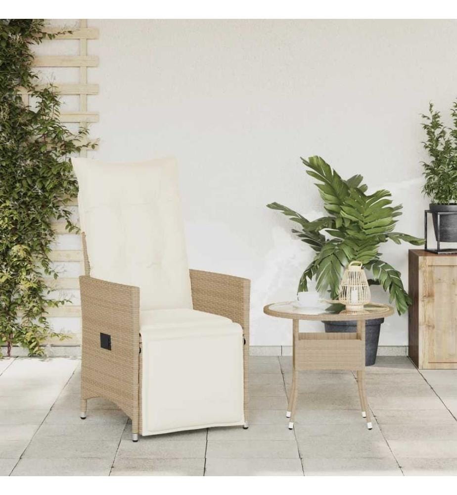 Gartensessel mit Kissen Verstellbar Beige Poly Rattan