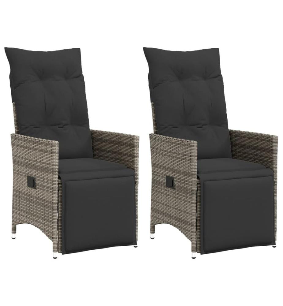 Gartensessel mit Kissen 2 Stk. Verstellbar Grau Poly Rattan