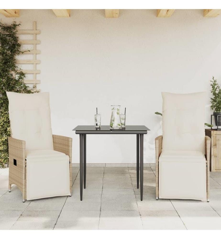 Gartensessel mit Kissen 2 Stk. Verstellbar Beige Poly Rattan