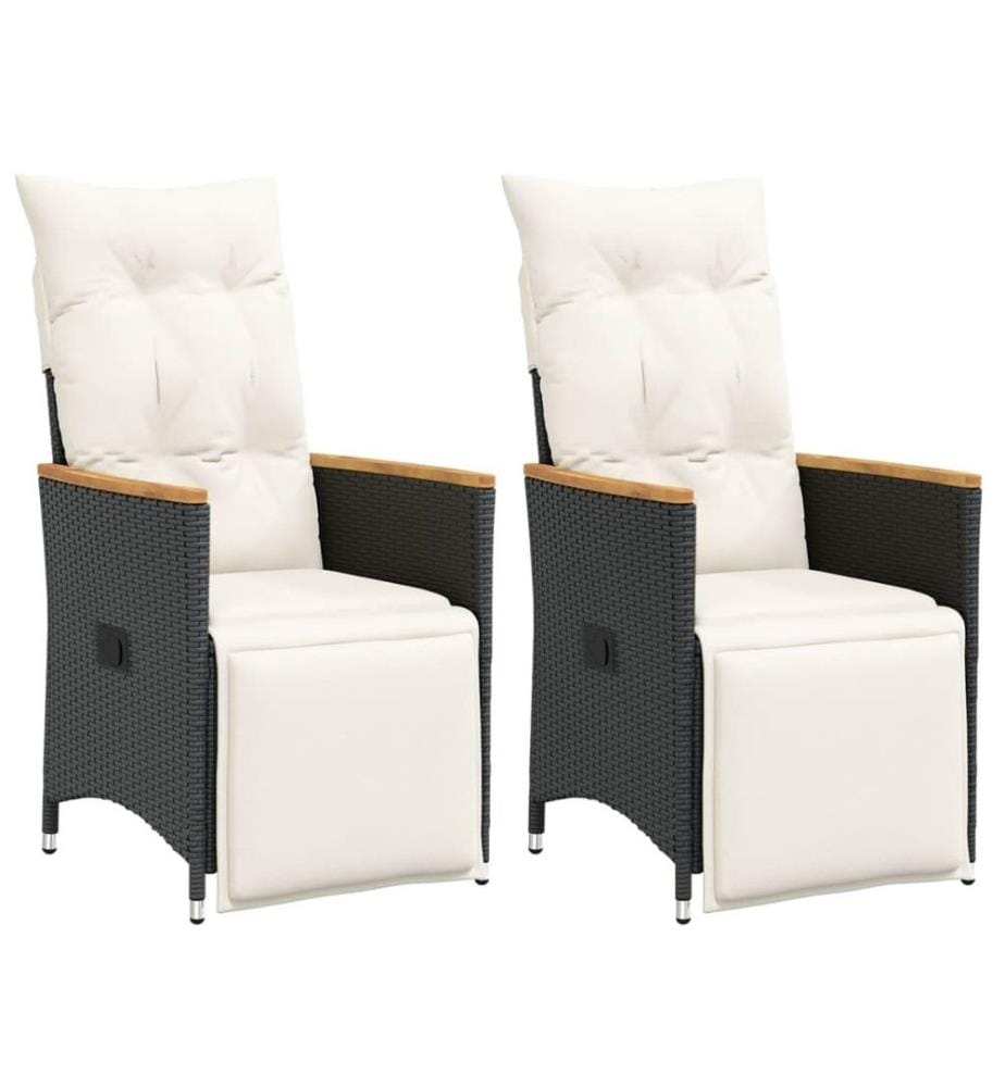 Chaises inclinables de jardin lot de 2 et coussins noir rotin