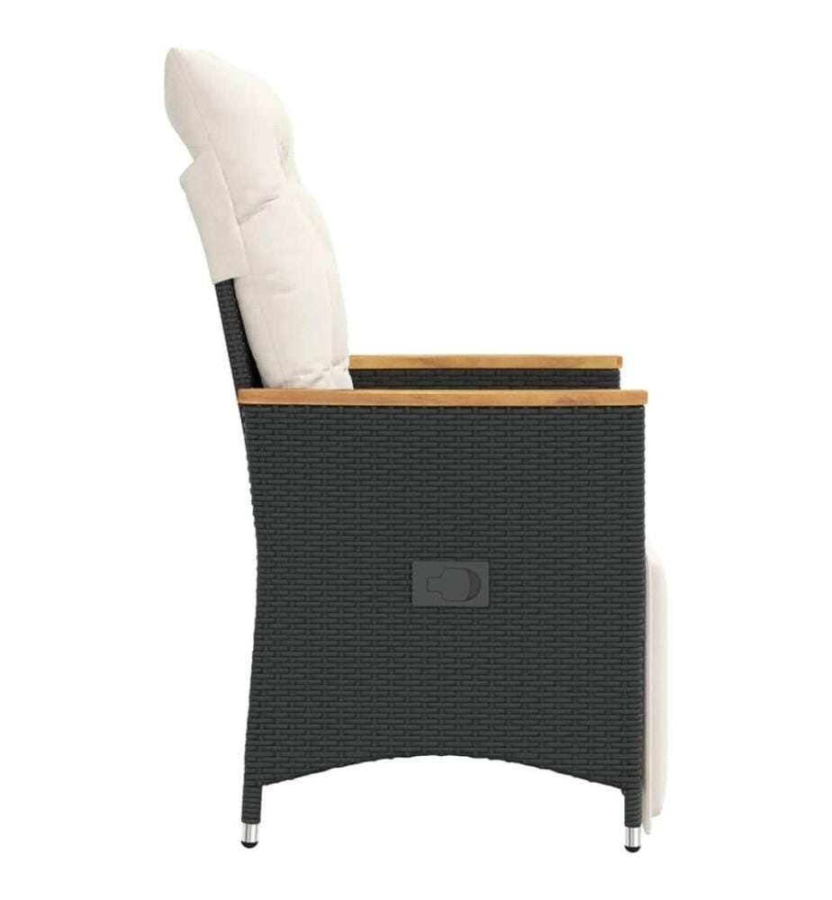 Chaises inclinables de jardin lot de 2 et coussins noir rotin