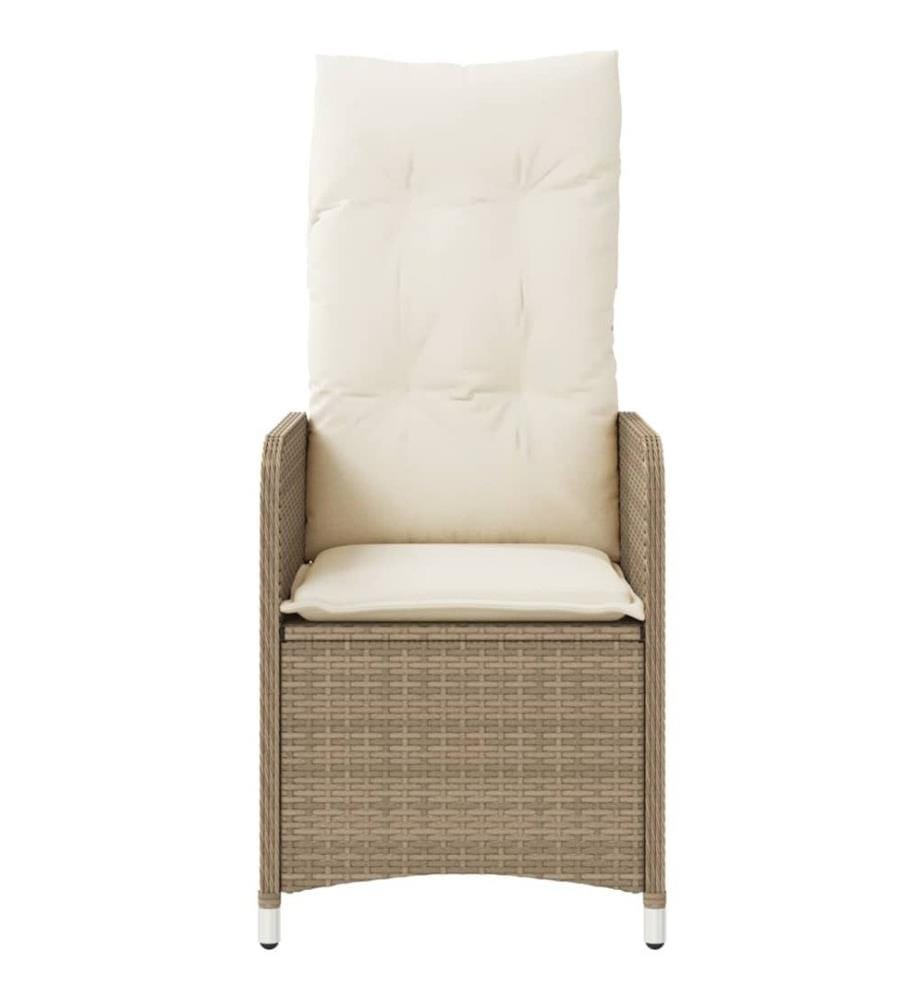 Gartensessel mit Kissen Verstellbar Beige Poly Rattan