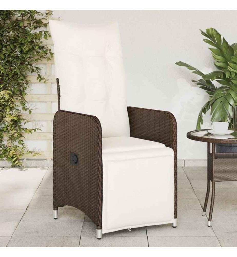 Gartensessel Verstellbar mit Kissen Braun Poly Rattan