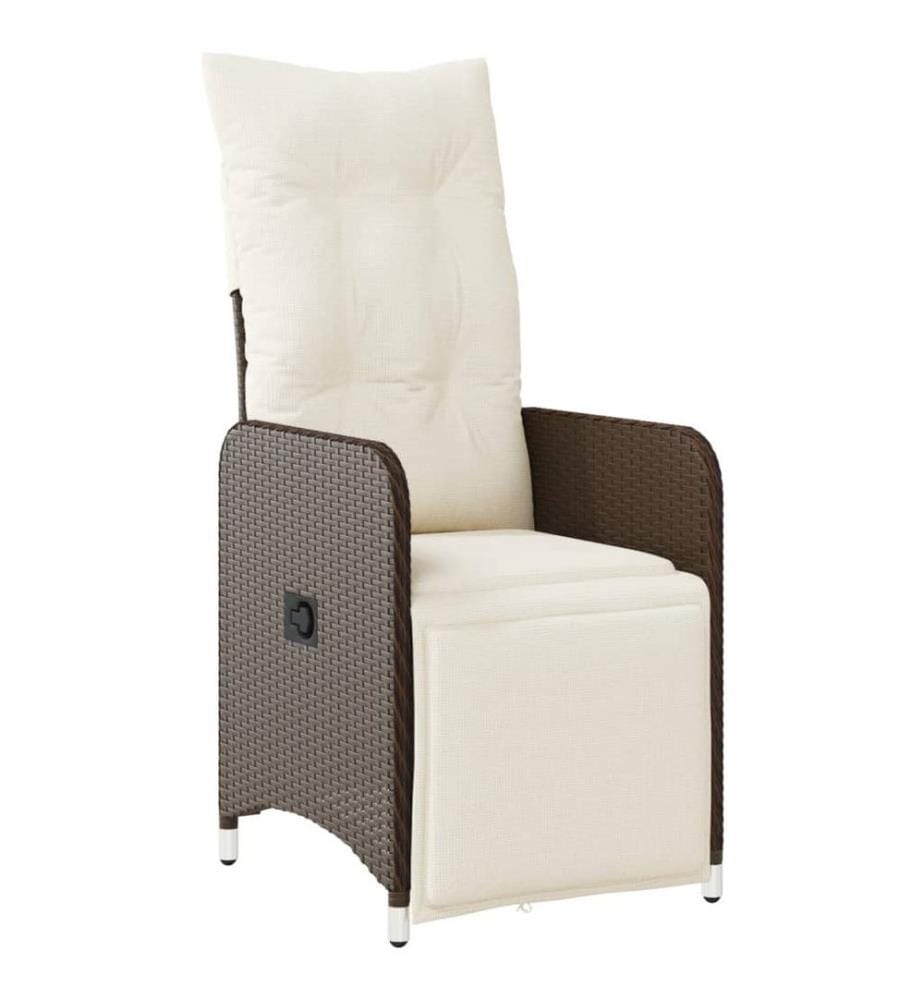 Gartensessel Verstellbar mit Kissen Braun Poly Rattan