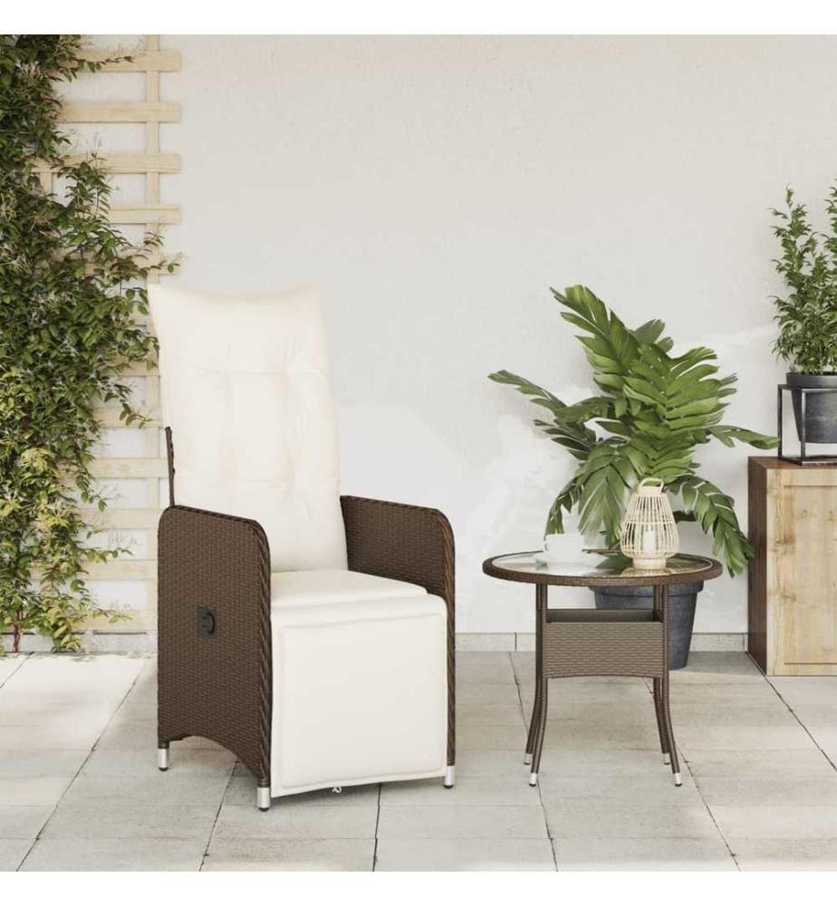 Gartensessel Verstellbar mit Kissen Braun Poly Rattan