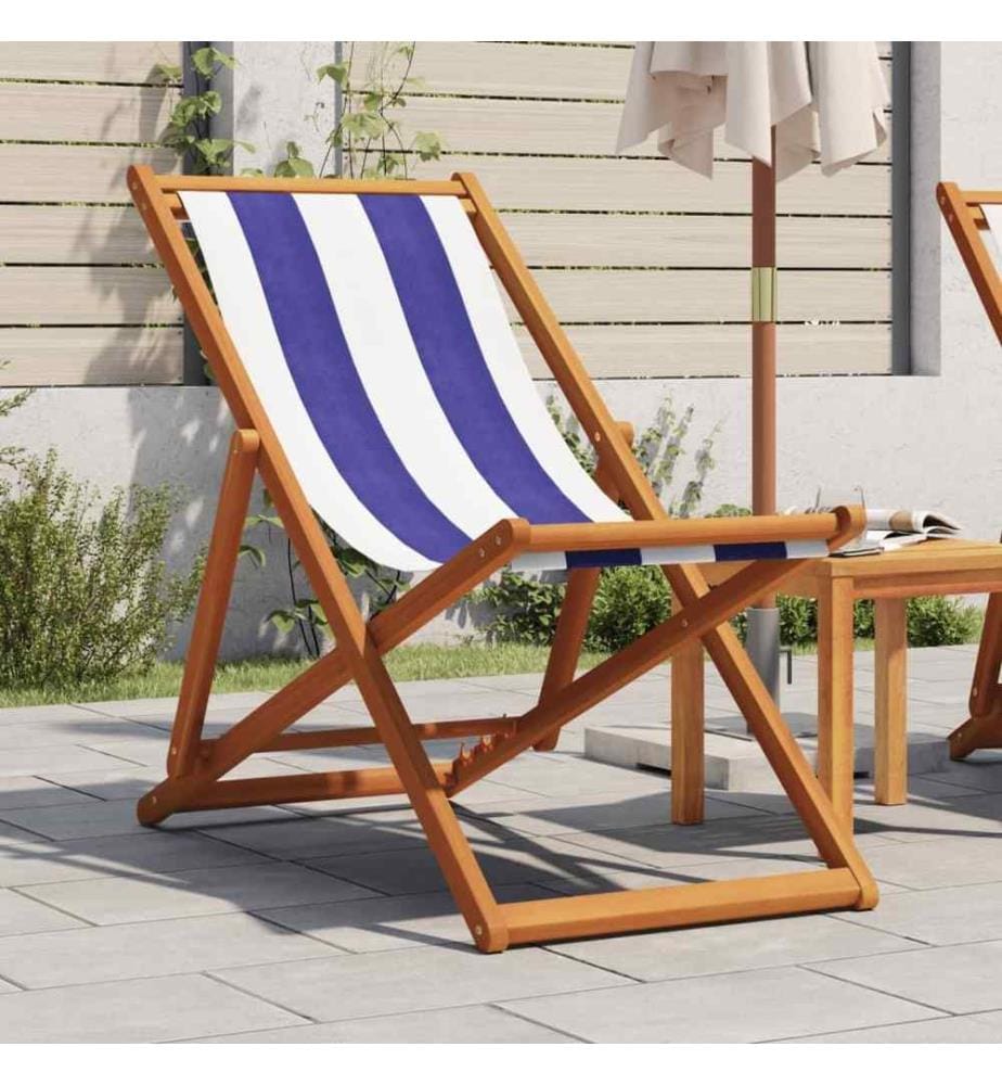 Strandstuhl Klappbar Blau Weiss Massivholz Eukalyptus und Stoff