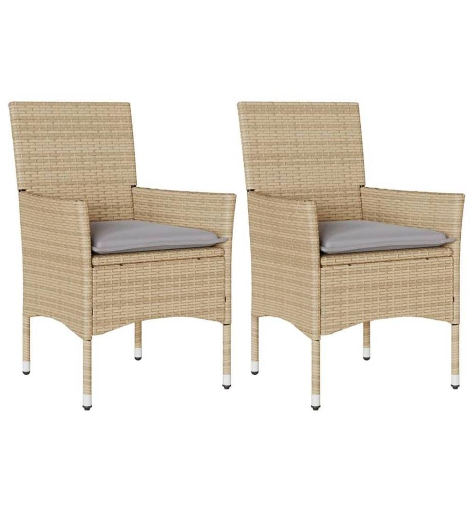 Gartenstühle mit Kissen 2 Stk. Beige Poly Rattan