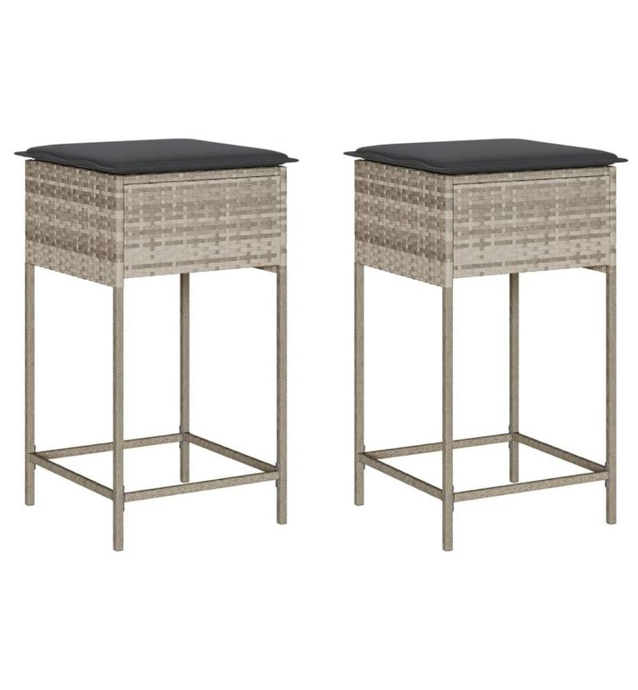 Garten-Barhocker mit Kissen 2 Stk. Hellgrau Poly Rattan