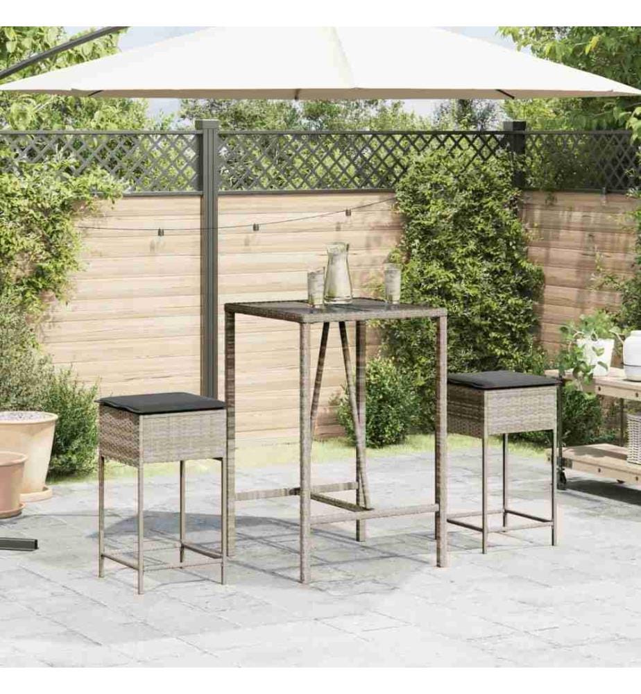 Garten-Barhocker mit Kissen 2 Stk. Hellgrau Poly Rattan