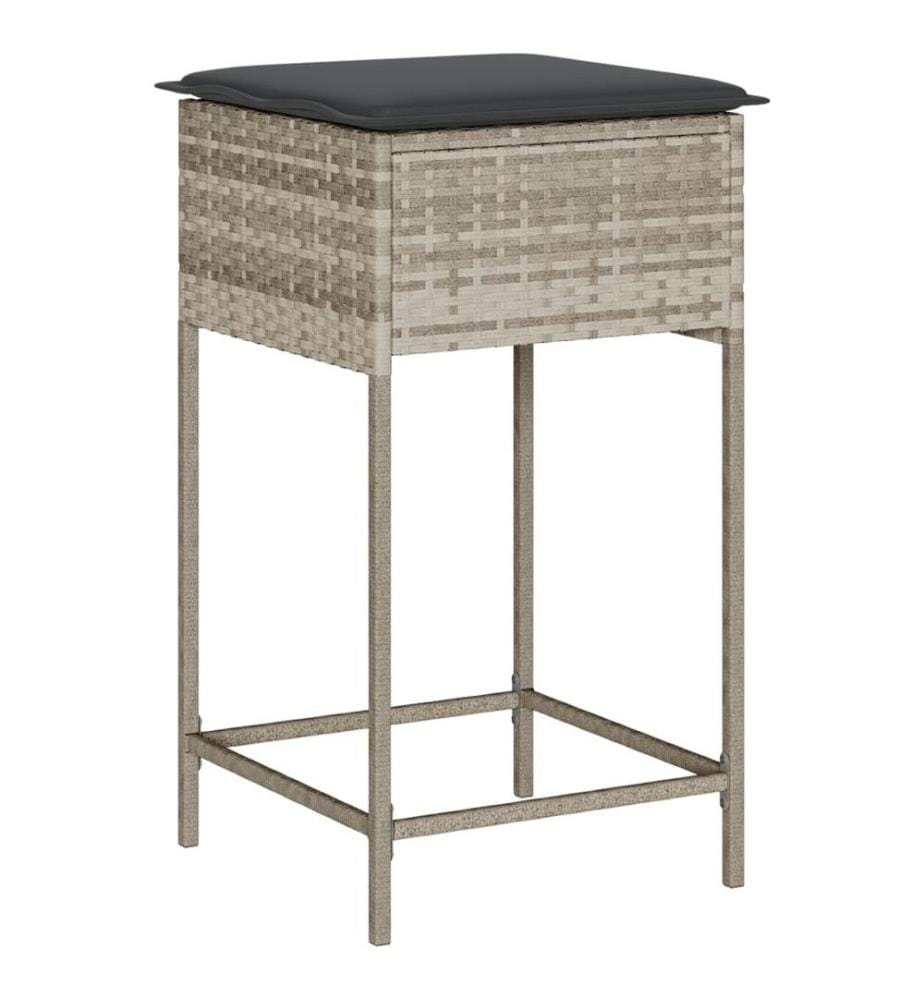 Garten-Barhocker mit Kissen 2 Stk. Hellgrau Poly Rattan