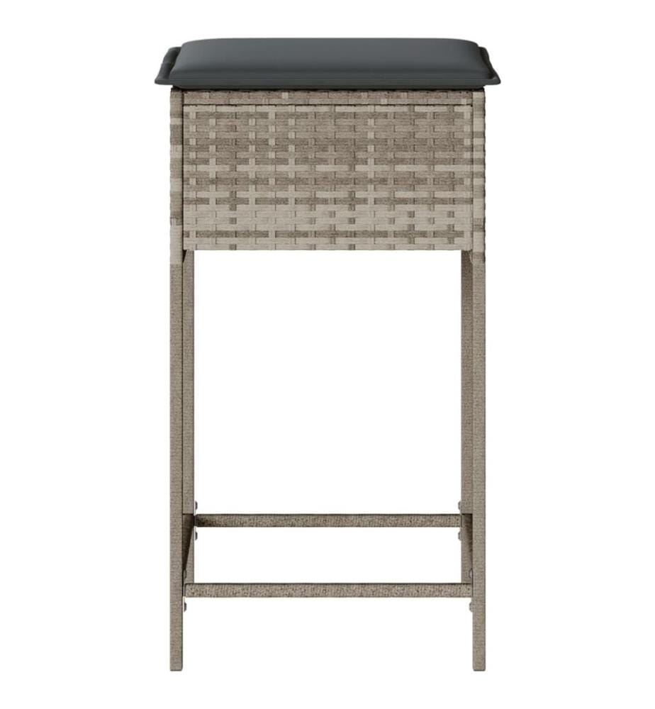 Garten-Barhocker mit Kissen 2 Stk. Hellgrau Poly Rattan
