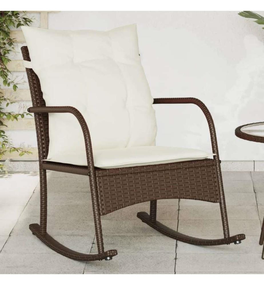 Garten-Schaukelstuhl mit Kissen Braun Poly Rattan