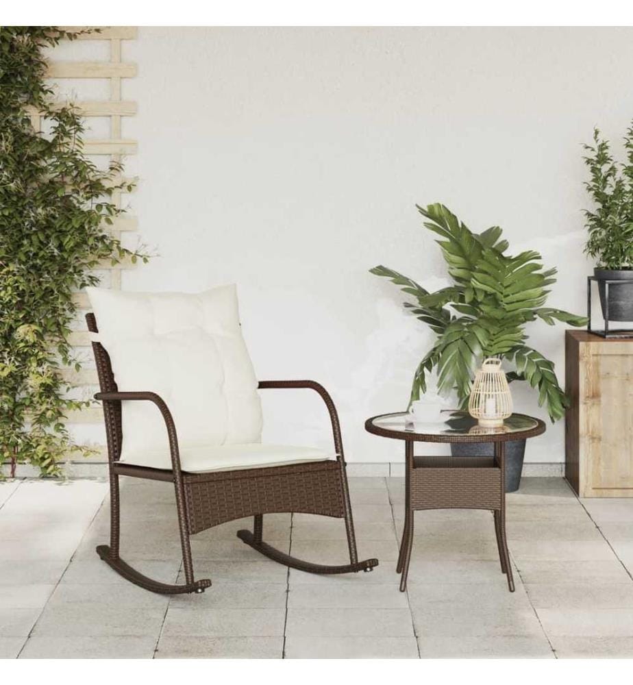 Garten-Schaukelstuhl mit Kissen Braun Poly Rattan