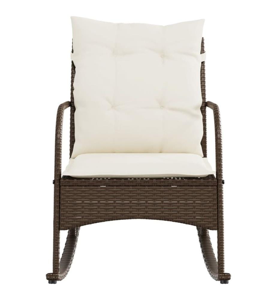 Garten-Schaukelstuhl mit Kissen Braun Poly Rattan