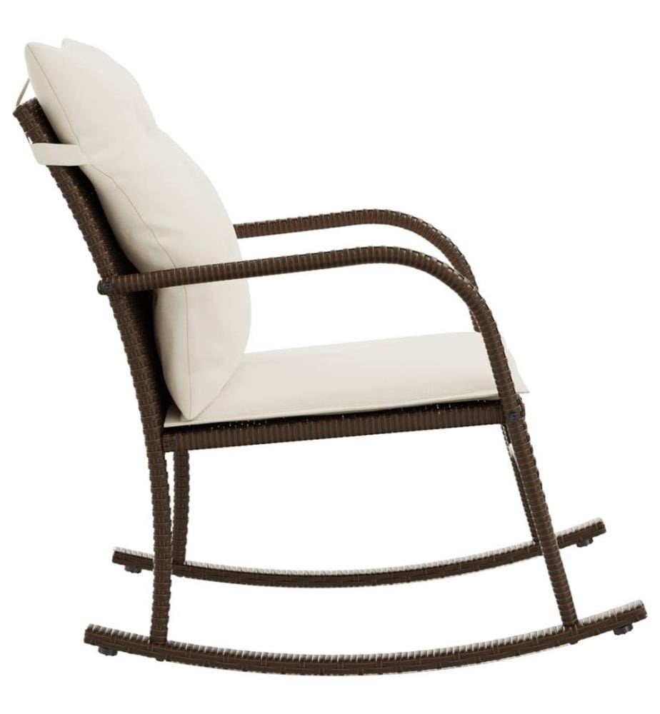 Garten-Schaukelstuhl mit Kissen Braun Poly Rattan