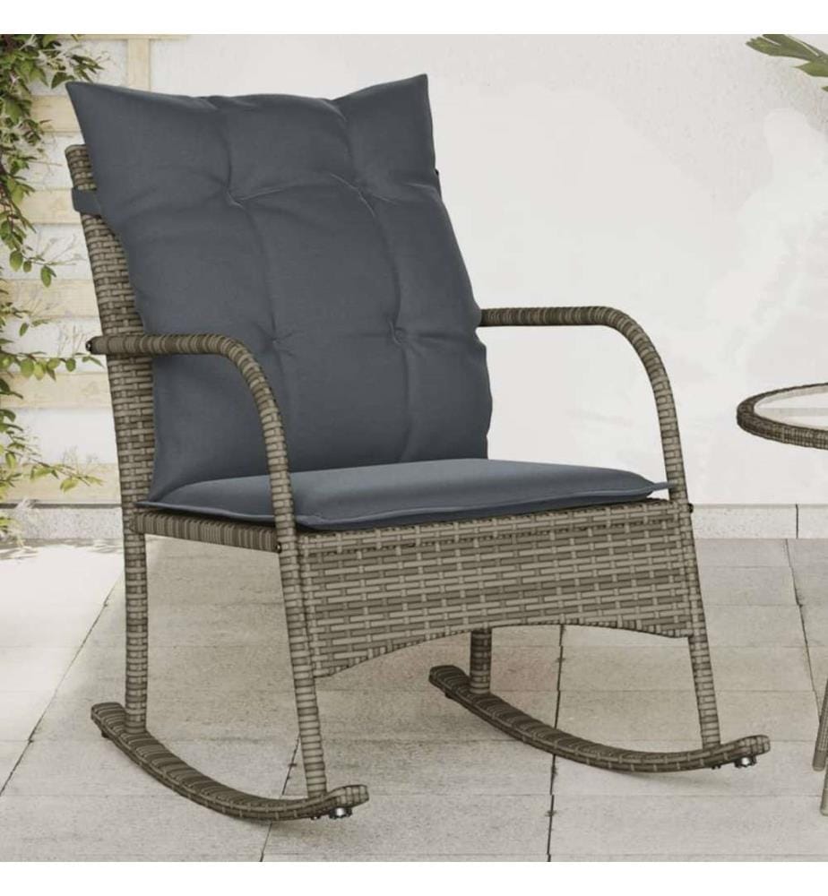 Garten-Schaukelstuhl mit Kissen Grau Poly Rattan
